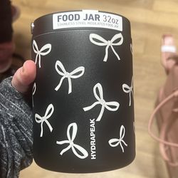 Hydrapeak Black with White Bow Coquette 32 oz Food Jar Insulated Stainless Steel