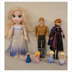 Disney Frozen Doll Lot – Large Elsa, Kristoff, Anna & 4 Mini Princess Figures