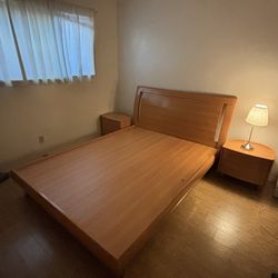 Mid-Century Modern Style Bedroom Set – Queen Bed, Dresser + Mirror, Nightstands