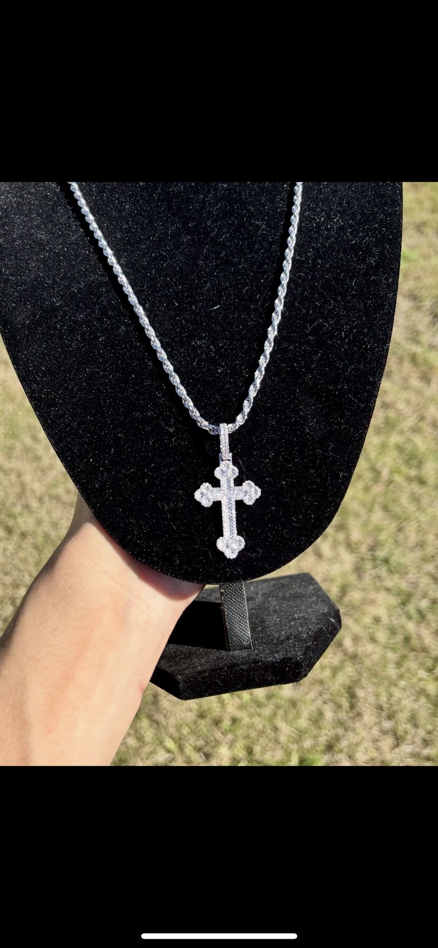 925 Silver Rhodium plated Moissanite Cross Pendant