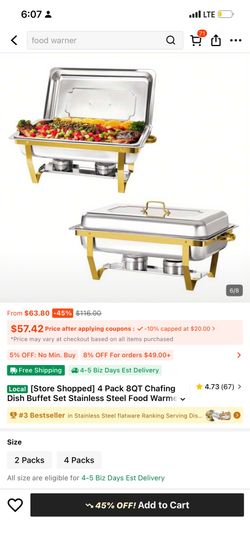 4 pack 8 quarts chaffing dish buffet set, stainless steel food warmer