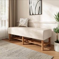 Rectangular Upholstered Linen Fabric Ottoman Bench