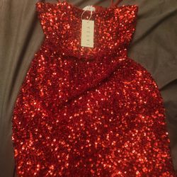 Velvi Red Sequined Juliette Mini Dress Size M
