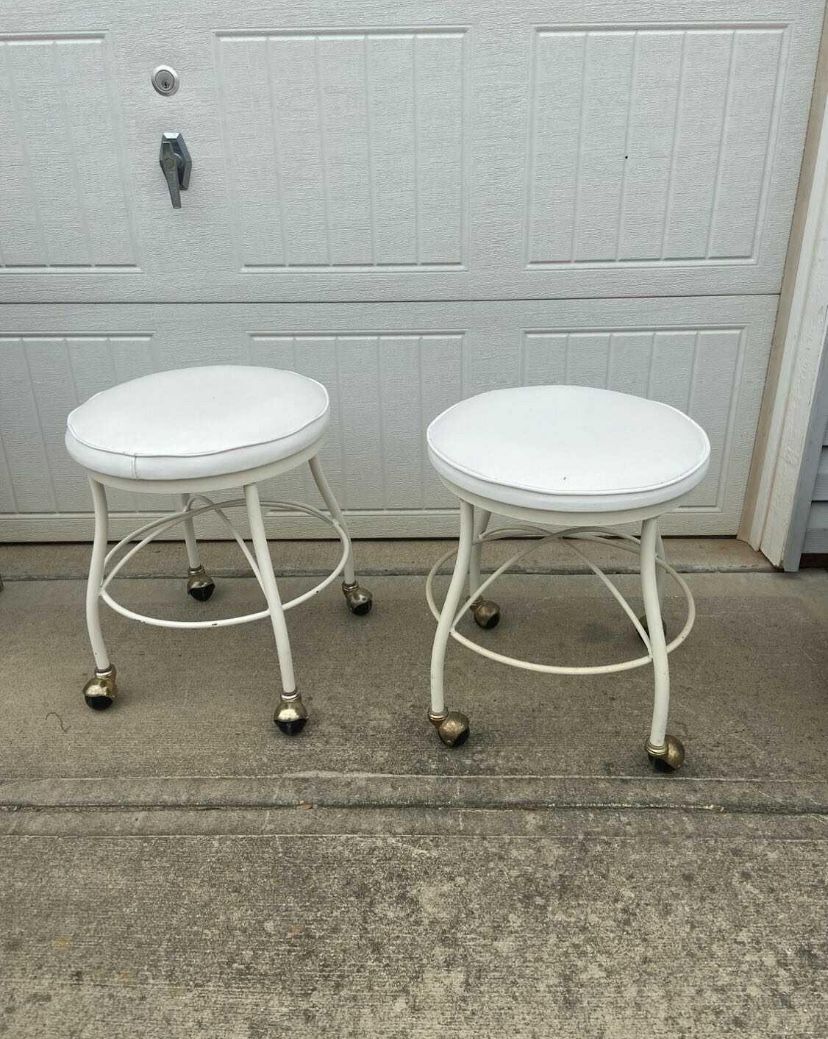 2 Rolling White Stools