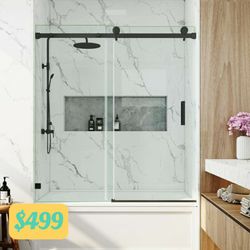 60 in. W x 66 in. H Single Sliding Frameless Soft Close Tub Door in