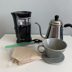 Pour Over Coffee Maker Setup-Coffer Grinder, Gooseneck Kettle, Ceramic Dripper and Filters