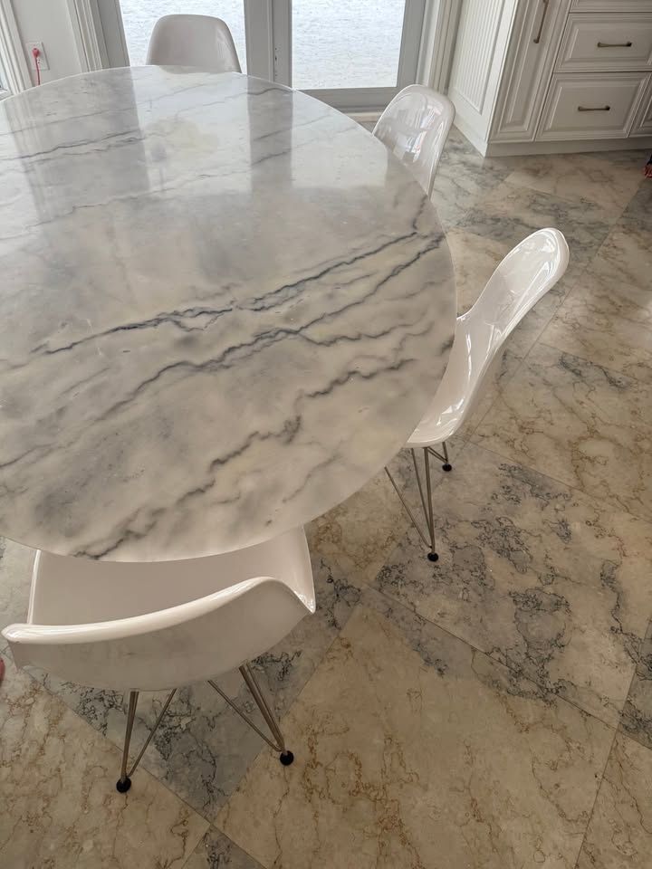 Oval Marble Dining Table with 6 chairs