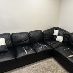 Black Faux Leather Sectional Sofa - Pick Up Only