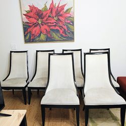 6 Legacy Classic Symphony Off White Ivory Velvet Dining Table Chairs Tall Back