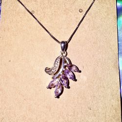 GORGEOUS Brand New Sterling 1.5 TCW Natural Amethyst and White Sapphire Necklace! 24”