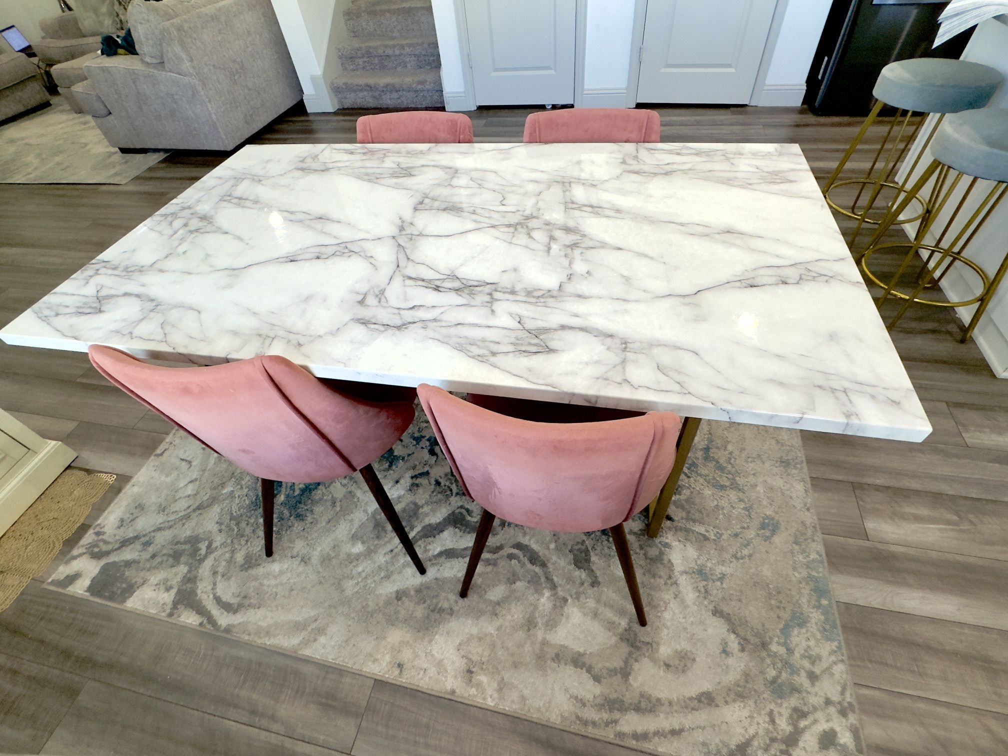 Faux marble Top Dining Table With 4 Velvet Chairs For Sale- 300$