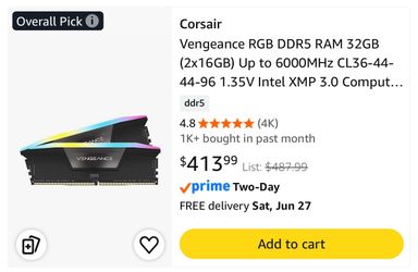 CORSAIR Vengeance RGB RS DDR5 RAM 32GB (2x16GB) Up to 6000MHz CL36-44-44-96 1.35V AMD Expo Intel XMP