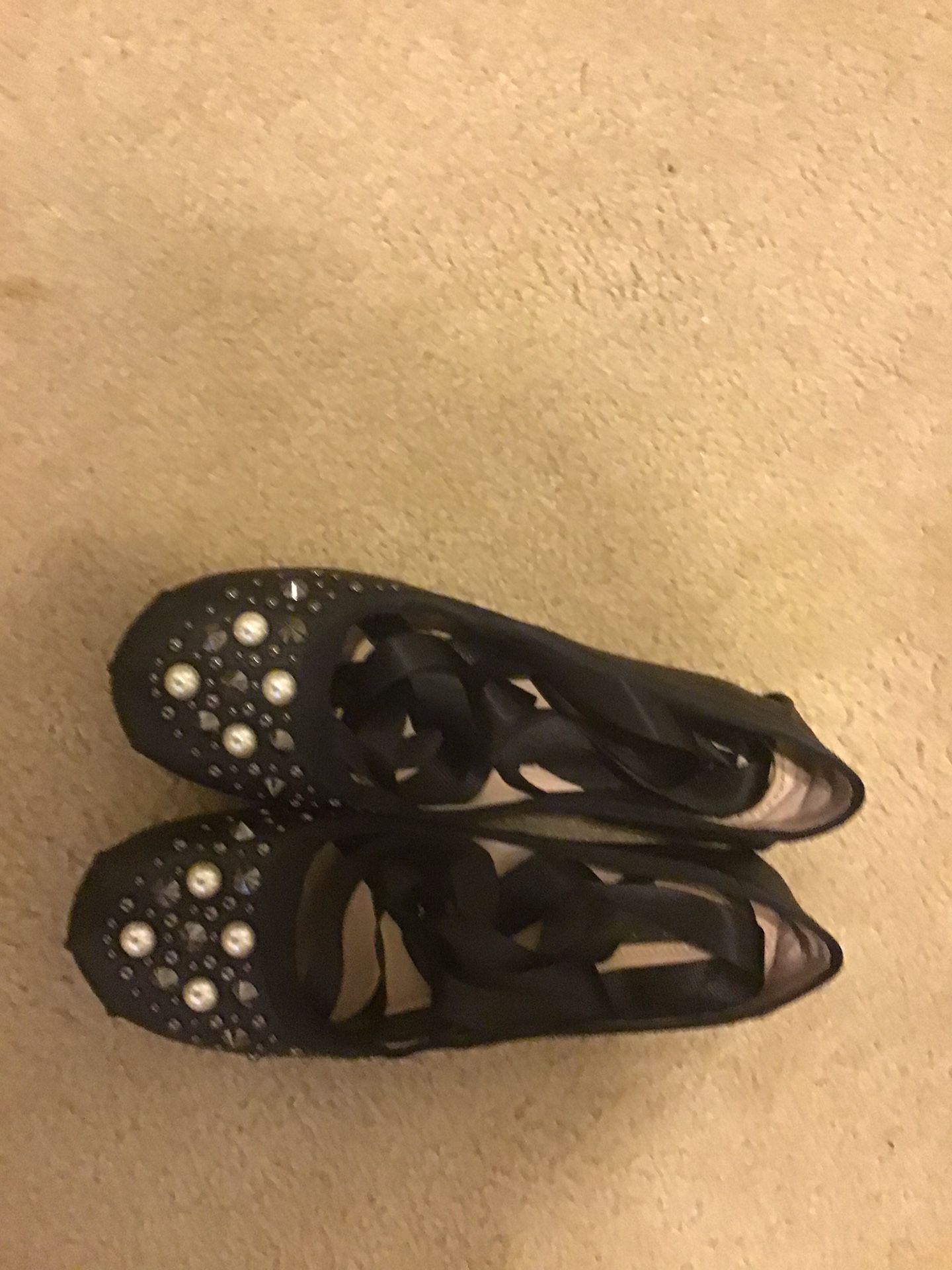 TopShop : Kisses Ballerina Style Black Pearl Studded Flats - Size 6.5