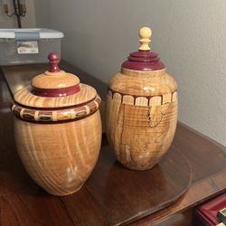 Hand-turned Wood Vase/urn (one on the right)