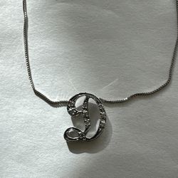 14 Kt Genuine White Gold & Diamonds “D” Pendant 