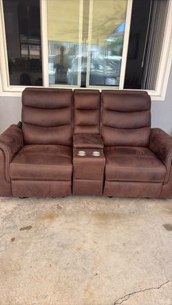 Brown Microfiber Recliner Loveseat with Console