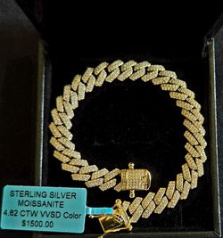 Moissanite Monaco Link Bracelet 14K Gold over Silver