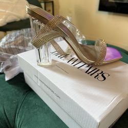 Dream Pairs Gold/Clear Rhinestone Heeled Sandals