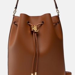 Brand New Original RALPH LAUREN Andie 25 Bucket Drawstring Bag Leather TAN