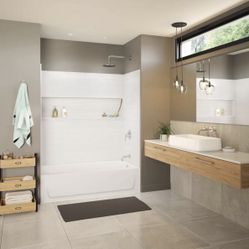 Bootz Industries NexTile 60 in. W x 30 in. D x 60 in. H Four-Piece Direct-to-Stud Composite Alcove Tub Surround in White