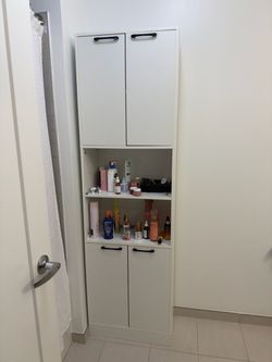 White Tall Storage Cabinet with Open Shelves
