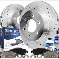 Detroit Axle - Front Brake Kit for 2007-2017 Chevy Traverse Buick Enclave GMC Acadia Saturn Outlook Replacement Drilled & Slotted Disc Brakes Rotors C
