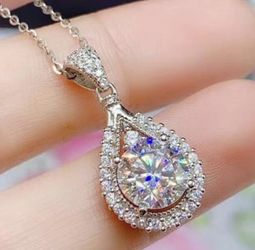 Certified 5ct. t.w. Moissanite Diamond Teardrop Halo Necklace NEW