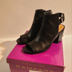 Rampage Twixie Black Vegan Leather, Open Toe, Open Heel, Block Heel Boot-ie Size 8M