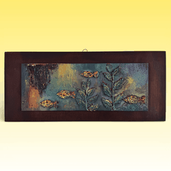 Mid-Century Mixed Media Fish Wall Art 3D Collage on a Wood base