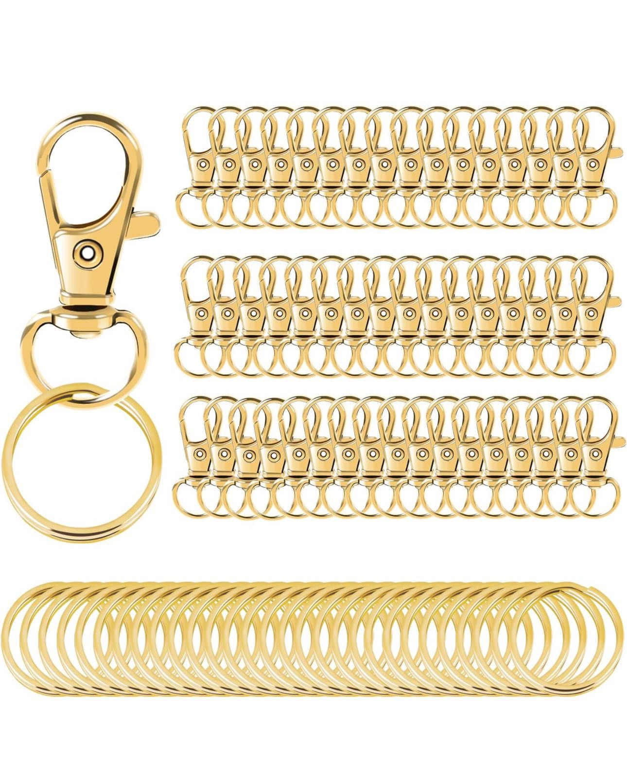 100PCS Gold Swivel Clasps Lanyard Snap Hooks with Key Rings, Key Chain Clip Hooks Lobster Claw Clasps for Keychains Jewelry DIY Crafts