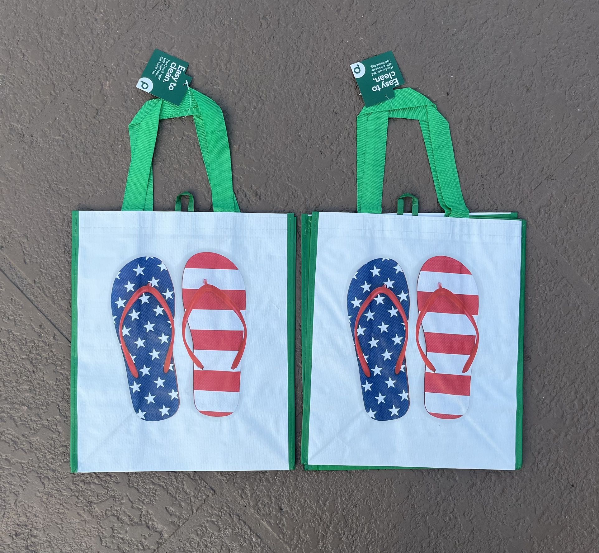 2 Brand new 4th of July American flag reusable bags
