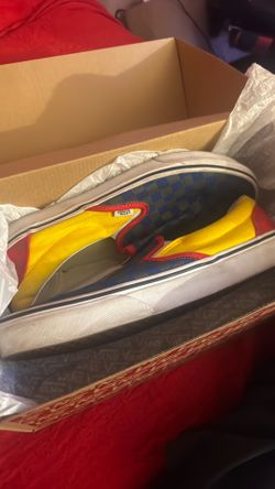 Vans, Shoes, Yellow, Red, White, gray & dark blue checkers and Size 10