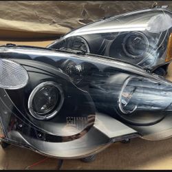 OH7 Fit 2002-2004 Acura Rsx Dc5 Black LED Halo Headlight Pair Lamp Light