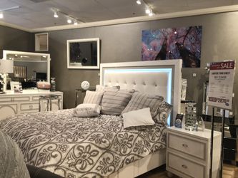Sky Tower Panel KING SIZED bed frame In Cloud White Sky Tower Collection by Michael Amini