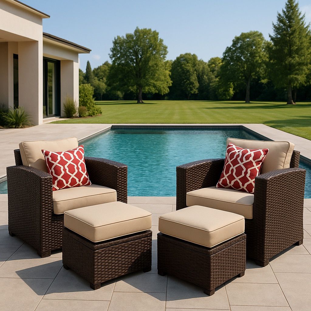 New Super Patio Outdoor Furniture 4 Pieces Patio Furniture Set, Outdoor Wicker Couch Sofa Set with Ottoman for Deck, Garden, Porch, Brown New in box