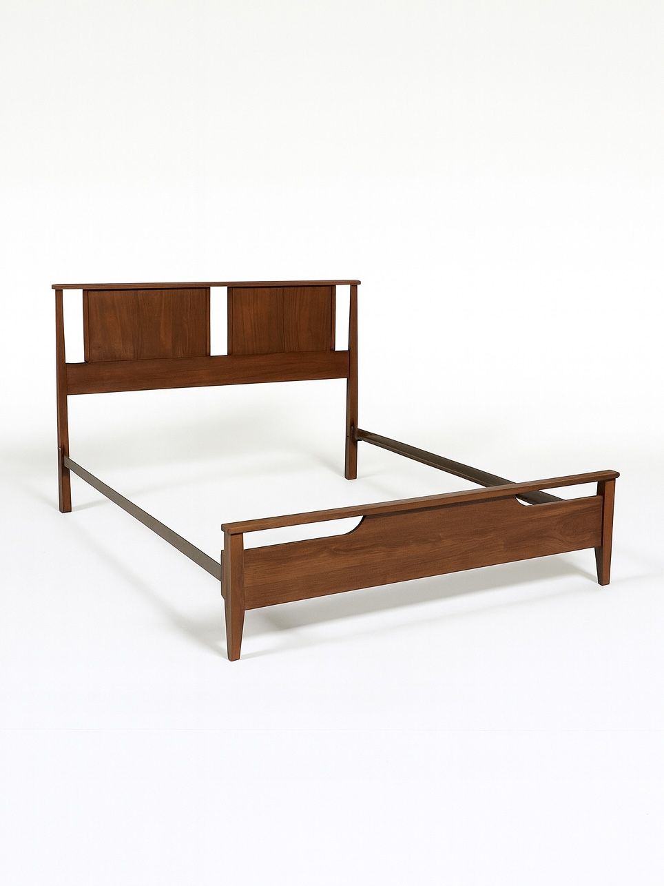 Mid-Century Modern Sculpted Walnut Full Size Bed Frame, c.1960's - Delivery Available 
