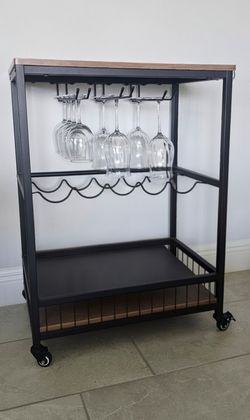 Rolling Bar Cart with Wine Rack and Glass Holder