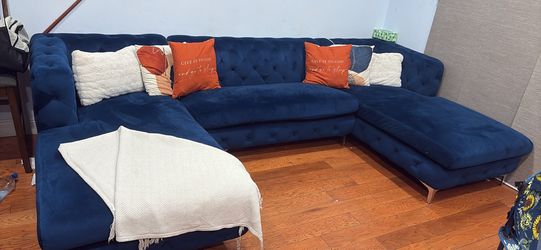 Blue velvet sectional sofa