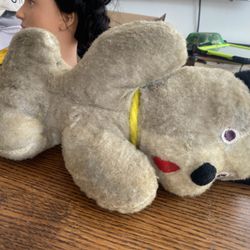 VTG Stuffed Animal Dog Beige/Black 12”