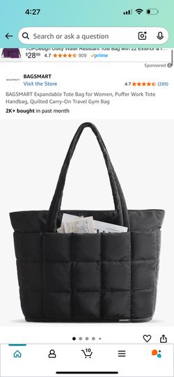 Black Puffy Tote Bag- Bagsmart 