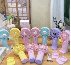 Kawaii Hello Kitty Rechargeable Fan USB Cartoon Portable Sanrio Anime Melody Kuromi Cinnamoroll Air Cooler Small Gift Fan
