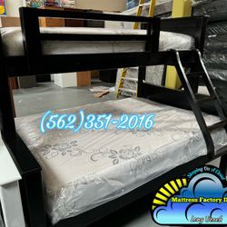 Twin XL Queen Bunk Bed Black With Mattresses Colchones Nuevos 