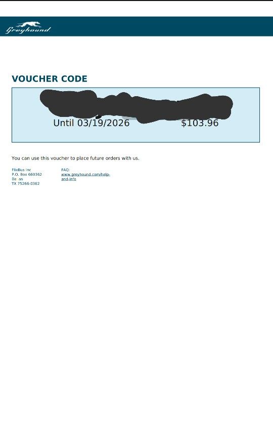 Grey Hound Bus Voucher