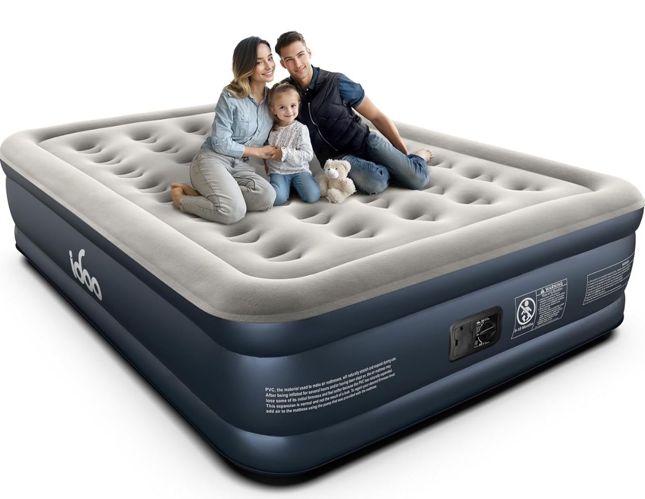 iDOO Queen Air Mattress with Built in Pump, 18 Raised Comfort Blow up Mattress, Upgraded Four Chamber Airbed, Inflatable Mattress for Guests and Home,