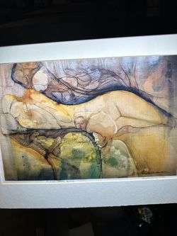 Vintage Print Nude With Birds Signed 