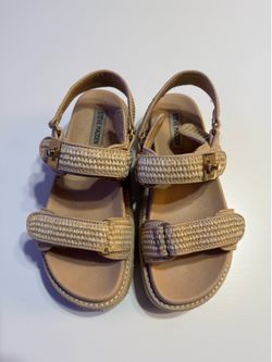 Steve Madden Strappy Ankle Strap Platform Buckle Sandals Beige Women US 8