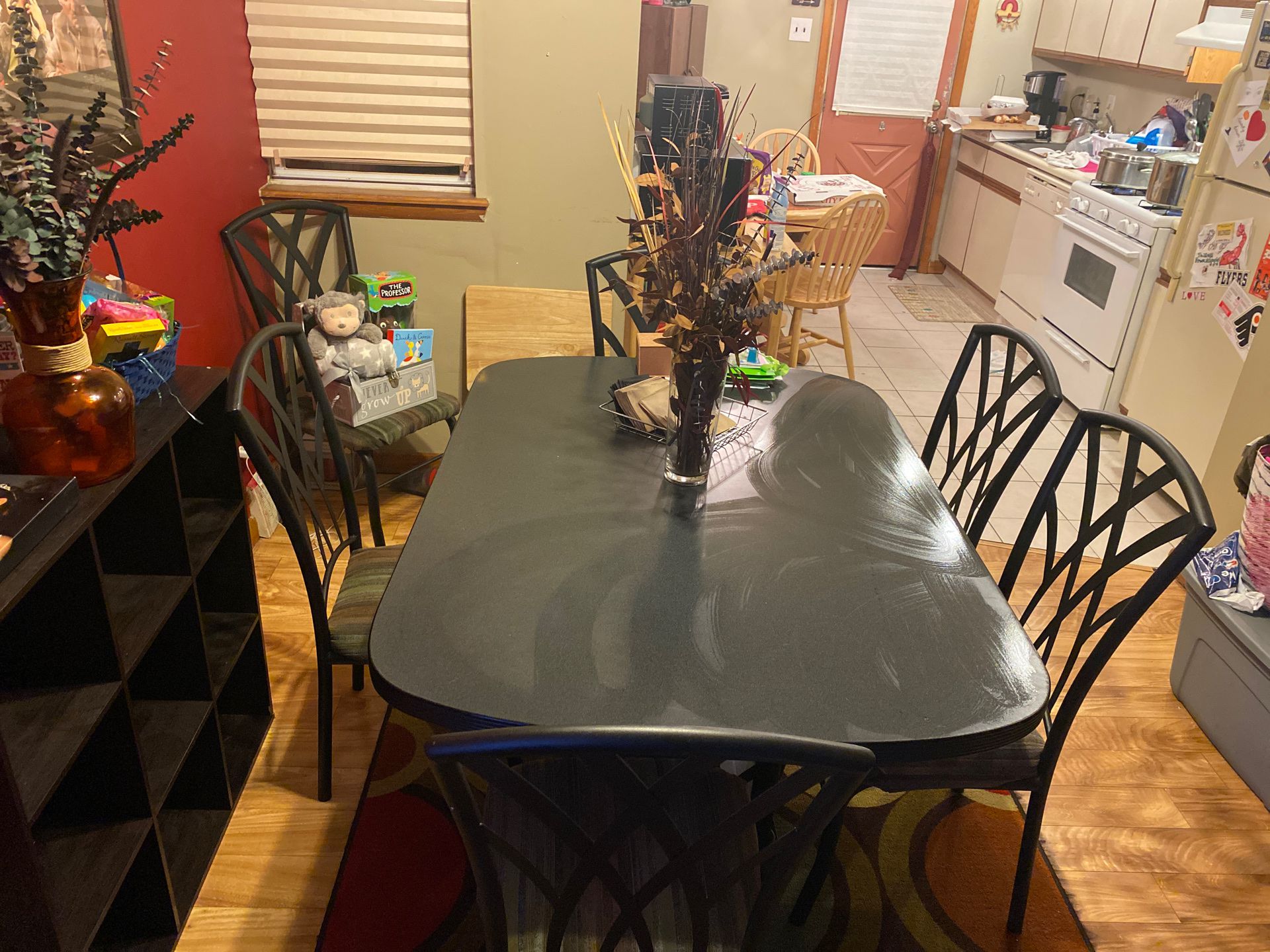Dining room table set six chairs black Wrought iron