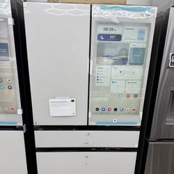 Brand new Samsung Bespoke 29 cu. ft. Standard Depth 4-Door French Door Refrigerator in Charcoal Glass and White Glass with AI Family Hub+