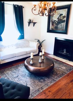 Large Round Hammered Metal Drum Coffee Table - Antique Bronze Finish