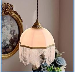 1-1 Industrial Glass Chandelier 1-Light Mini Beaded Tassels Pendant Light Modern Farmhouse Hanging Light for Kitchen Island Living Room Bedroom Bedsid